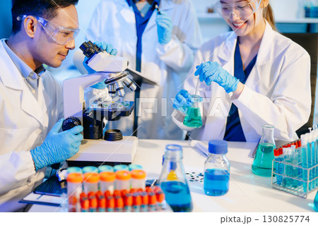 Scientist team with tablet and laptop, laboratory and ecofriendly science. Agriculture, research and scientists 130825774
