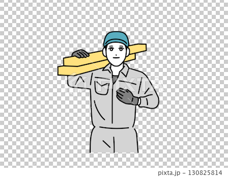 木材を運んでいる作業着の男性のイラスト 130825814