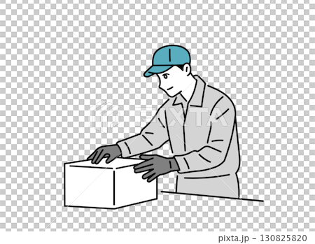 梱包をする作業着の男性のイラスト 梱包をする作業着の男性のイラスト 130825820