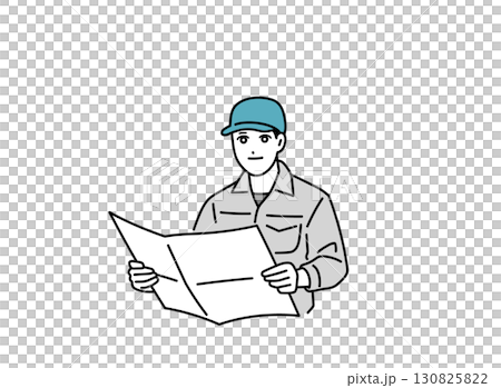 図面をみる作業員の男性のイラスト 130825822