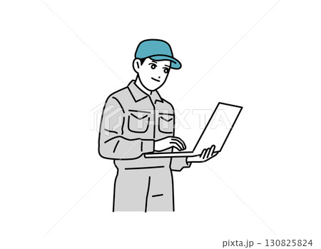 パソコンを操作する作業員の男性のイラスト 130825824