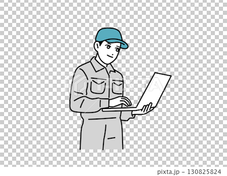 パソコンを操作する作業員の男性のイラスト 130825824