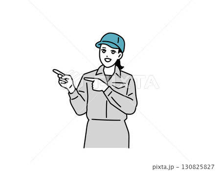 指を差す作業員の女性のイラスト 指を差す作業員の女性のイラスト 130825827