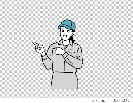 指を差す作業員の女性のイラスト 指を差す作業員の女性のイラスト 130825827