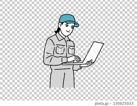 Illustration of a woman in work clothes operating a computer Illustration of a woman in work clothes operating a computer 130825833
