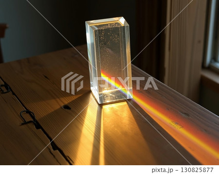 Rainbow Light Spectrum Within Clear Crystal Block Display 130825877