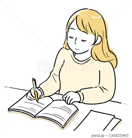 勉強をする女性のシンプルイラスト 130825963