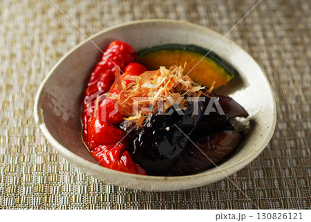 赤万願寺とうがらしと茄子の煮びたし 130826121