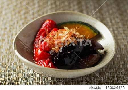 赤万願寺とうがらしと茄子の煮びたし 130826123