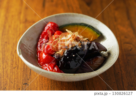 赤万願寺とうがらしと茄子の煮びたし 130826127