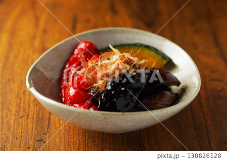 赤万願寺とうがらしと茄子の煮びたし 130826128