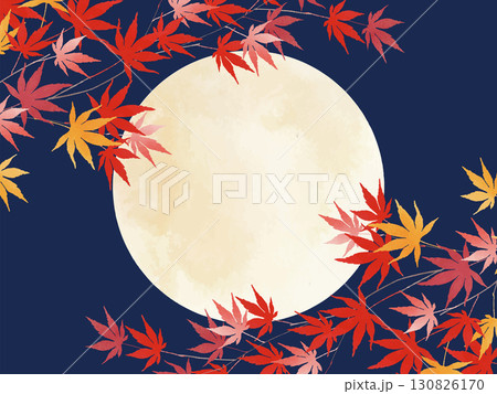 月と紅葉の和風フレーム 130826170
