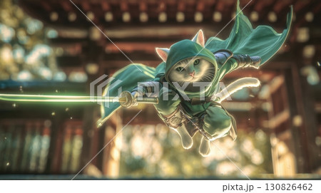 Soaring Ninja Cat in Temple Light 130826462