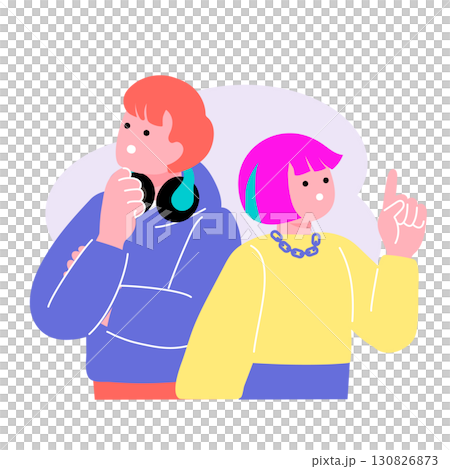 Pop and colorful illustration of young people of Generation Z with a noticeable expression 130826873