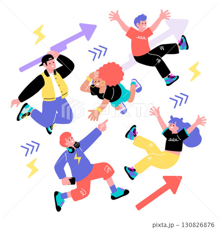 ポップでカラフルなZ世代の若者の表情イラストセット 130826876