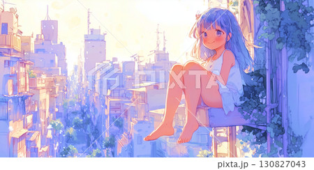 未来都市に住む女の子 130827043