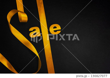 Minimalist sale concept with satin ribbon and bold text for universal promotion templates 130827077