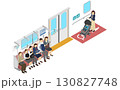 アイソメトリックイラスト：電車の座席とベビーカースペース 130827748