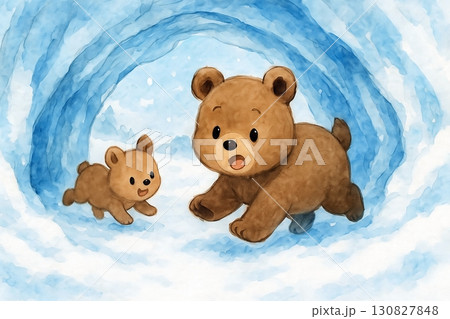 雪の洞窟で遊ぶクマの親子|冒険気分の冬のアイキャッチ 雪の洞窟で遊ぶクマの親子|冒険気分の冬のアイキャッチ 130827848