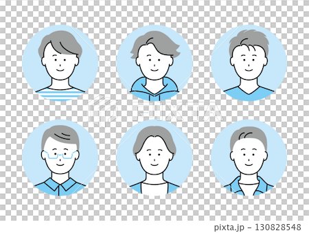 いろいろなタイプの男性の顔アイコンイラストセット いろいろなタイプの男性の顔アイコンイラストセット 130828548