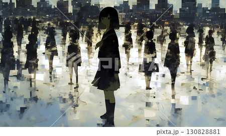悩みを抱える少女 130828881