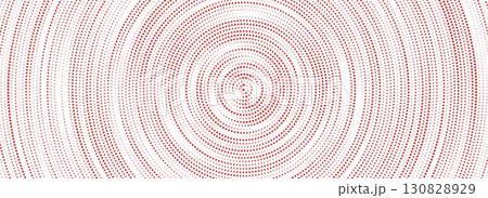 Red halftone concentric circle background. Dotted radial gradient texture. Rippled sonic wave ring wallpaper. Vector rasterized rough backdrop for epicenter, target, radar signal, vibration concept 130828929