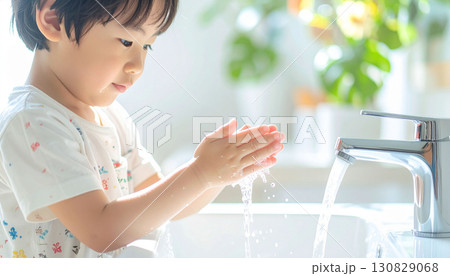 手洗い　子ども　洗面台 130829068
