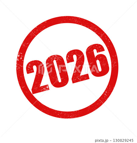 Red circular grunge stamp featuring the year 2026 with clipping path Red circular grunge stamp featuring the year 2026 with clipping path 130829245
