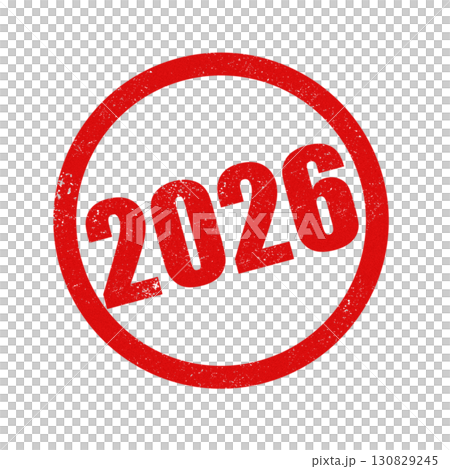 Red circular grunge stamp featuring the year 2026  with clipping path 130829245