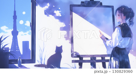 指差して説明する女の子 130829360