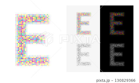 カラフルなドット文字 E、アイキャッチ画像 白バック カラフルなドット文字 E、アイキャッチ画像 白バック 130829366
