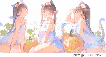 ハロウィンを楽しむ女の子 130829573