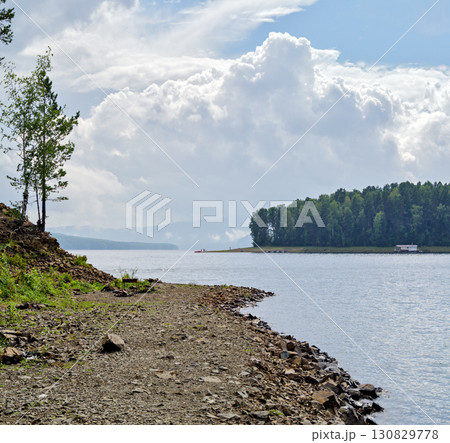 Landscape view over Biryusinskiy Zaliv - Yenisey river gulf 130829778