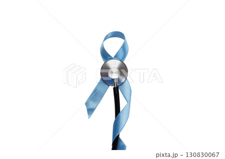 Ribbon on stethoscope for prostate awareness, isolated on white, PNG Ribbon on stethoscope for prostate awareness, isolated on white, PNG 130830067