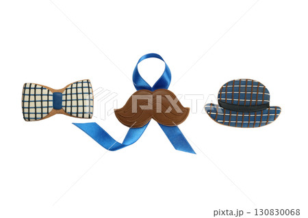 Bow tie, mustache, and hat raise awareness, isolated on white, PNG Bow tie, mustache, and hat raise awareness, isolated on white, PNG 130830068