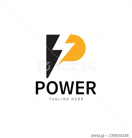 Letter P Electric Logo  letter P and lightning bolt combination   tunder bolt design logo template  vector illustration 130830288