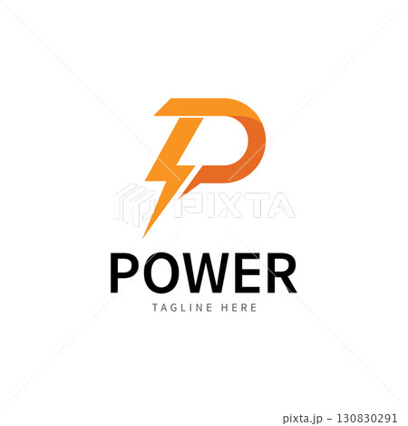 Letter P Electric Logo  letter P and lightning bolt combination   tunder bolt design logo template  vector illustration 130830291