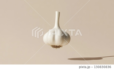 Isolated White Garlic Bulb on Beige Background With Shadow 130830836