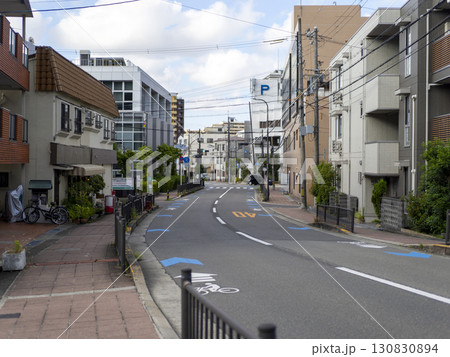 自転車誘導サインがペイントされた道路と街の風景 130830894