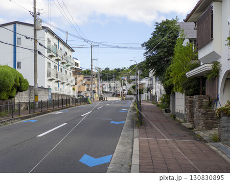 自転車誘導サインがペイントされた道路と街の風景 自転車誘導サインがペイントされた道路と街の風景 130830895