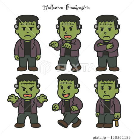 ハロウィンのフランケンシュタイン怪物イラストセット（ベクター素材）Halloween Franken 130831185