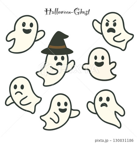 ハロウィンのおばけイラストセット（ベクター素材）Halloween ghost 130831186