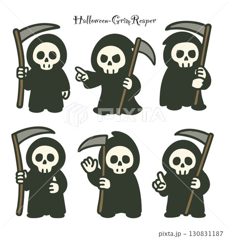 ハロウィンの死神イラストセット（ベクター素材）Halloween Grim Reaper 130831187