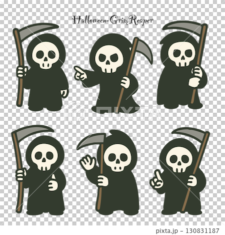 ハロウィンの死神イラストセット（ベクター素材）Halloween Grim Reaper 130831187