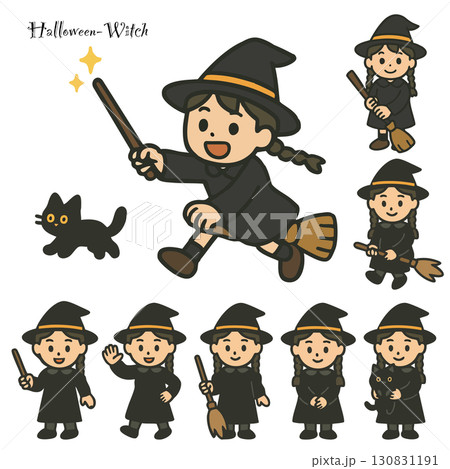ハロウィンの魔女イラストセット(ベクター素材)Halloween witch ハロウィンの魔女イラストセット(ベクター素材)Halloween witch 130831191