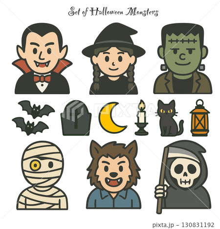 ハロウィンモンスターとアイテムのイラストセット（ベクター素材）Halloween monsters 130831192