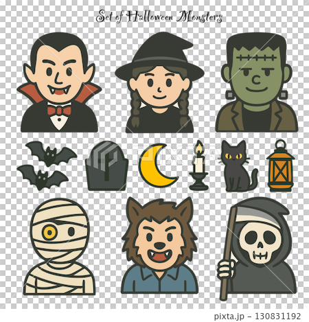 ハロウィンモンスターとアイテムのイラストセット（ベクター素材）Halloween monsters 130831192