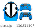 Virtual reality headset with gaming controllers, isolated on white background with clipping path, concept of immersive gaming. 130831307