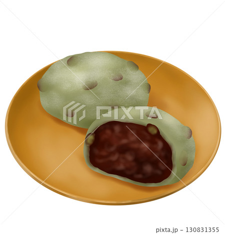 お皿にのったよもぎ塩豆大福イラスト 130831355