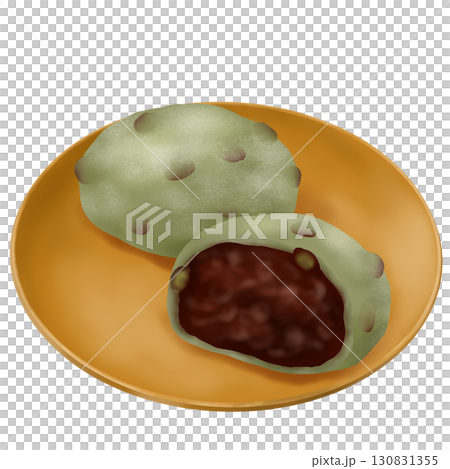 お皿にのったよもぎ塩豆大福イラスト 130831355
